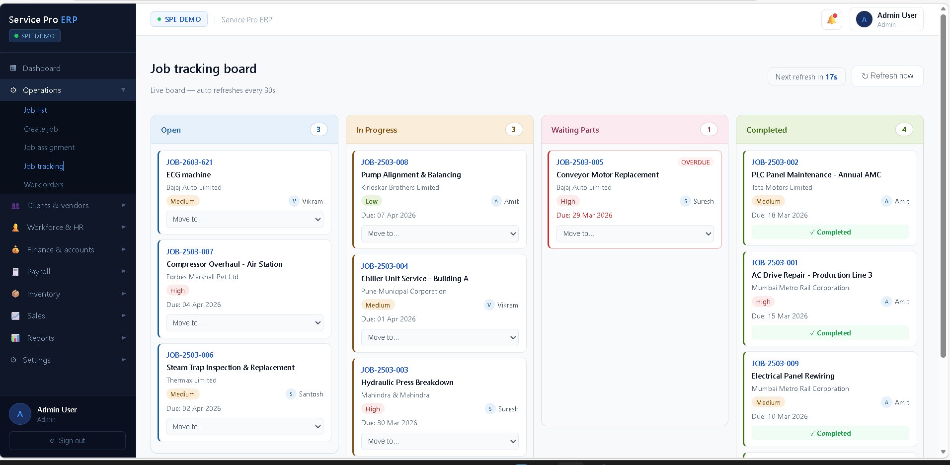 Service Pro ERP Dashboard
